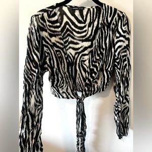 Long sleeve silky tie top